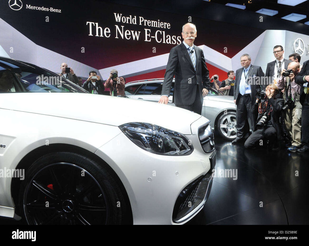 CEO of Daimler and director of Mercedes-Benz Cars Dieter Zetsche presents the new Mercedes-Benz E class on the first press day at the North American International Auto Show (NAIAS) in a hotel in Detroit, USA, 14 January 2013. The show is open to press and sellers on 14 January and is open to the public on 19 until 27 January. Photo: ULI DECK Stock Photo