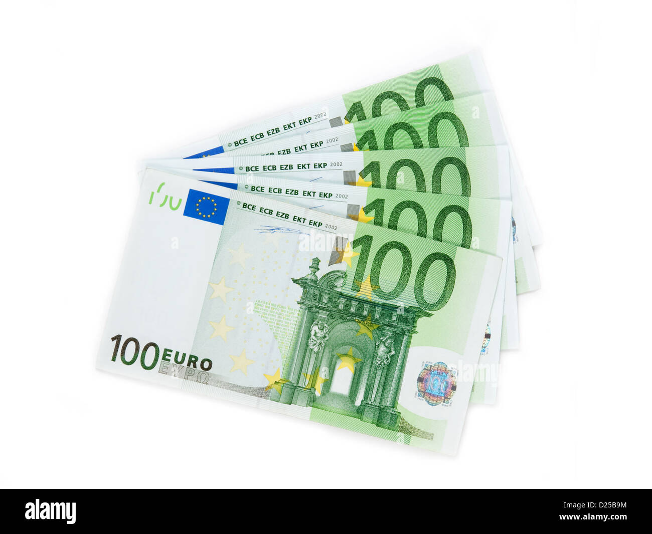 Hundred euro banknotes isolated on white background Stock Photo - Alamy