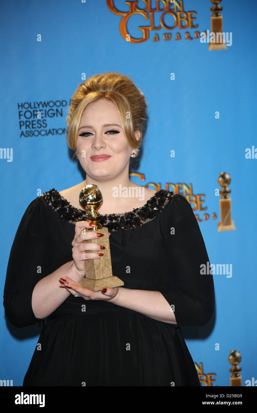 Singer Adele poses in the photo press room of the 70th Annual Golden Globe Awards presented by the Hollywood Foreign Press Association, HFPA, at Hotel Beverly Hilton in Beverly Hills, USA, on 13 January 2013. Photo: Hubert Boesl Stock Photo