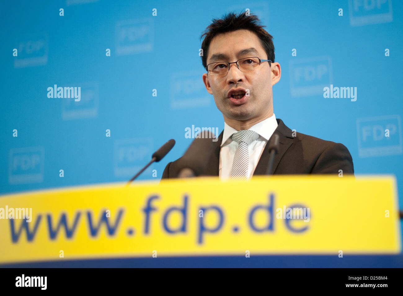 German Federal Minister of Economics and party leader of the FDP Philipp Rösler joins the FDP-Presidium meeting in Berlin, 14 January 2013. Photo: Maurizio Gambarini Stock Photo