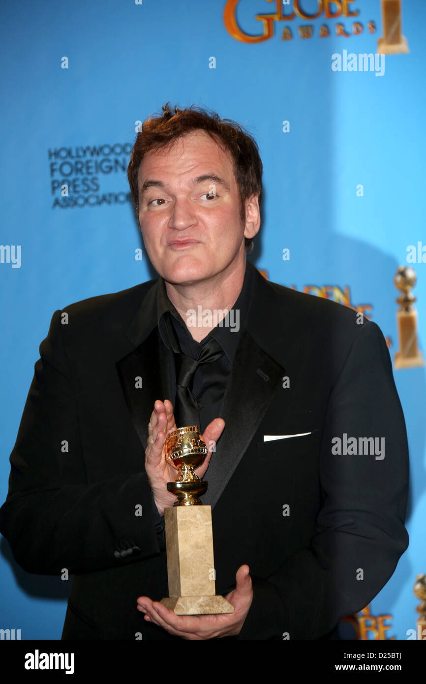 Director Quentin Tarantino poses in the photo press room of the 70th Annual Golden Globe Awards presented by the Hollywood Foreign Press Association, HFPA, at Hotel Beverly Hilton in Beverly Hills, USA, on 13 January 2013. Photo: Hubert Boesl Stock Photo