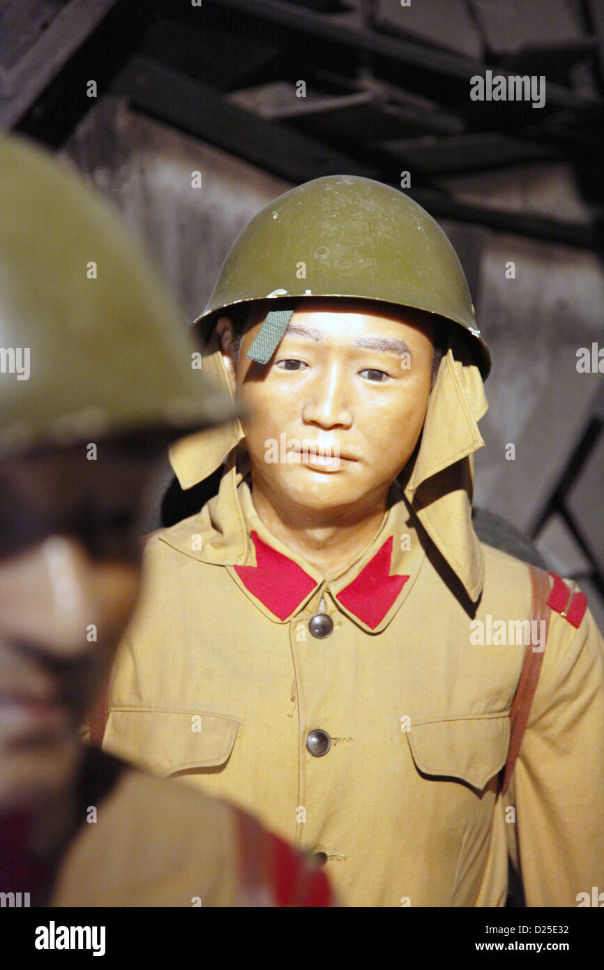 It's a photo of a close up of a Chinese soldier model made of wax in a museum of second world war in Shanghai Stock Photo