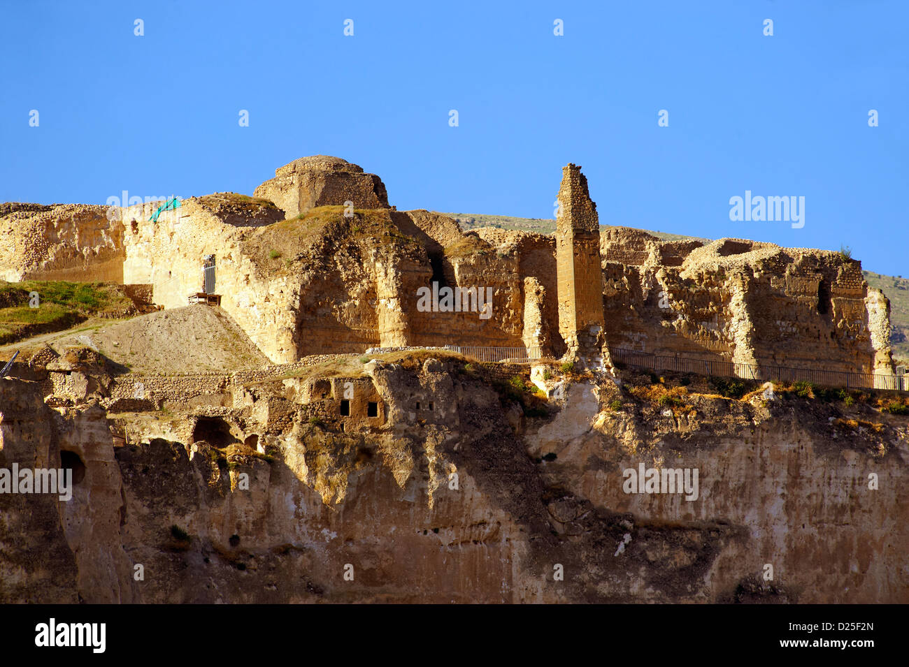Remains of the  ancient citadel of Hasankeyf on the cliffs above the Tigris, Turkey Stock Photo