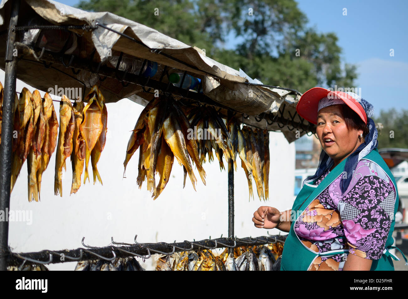 Balykchy town fish market, Yssyk-Kul lake, Kyrgyzstan. Stock Photo