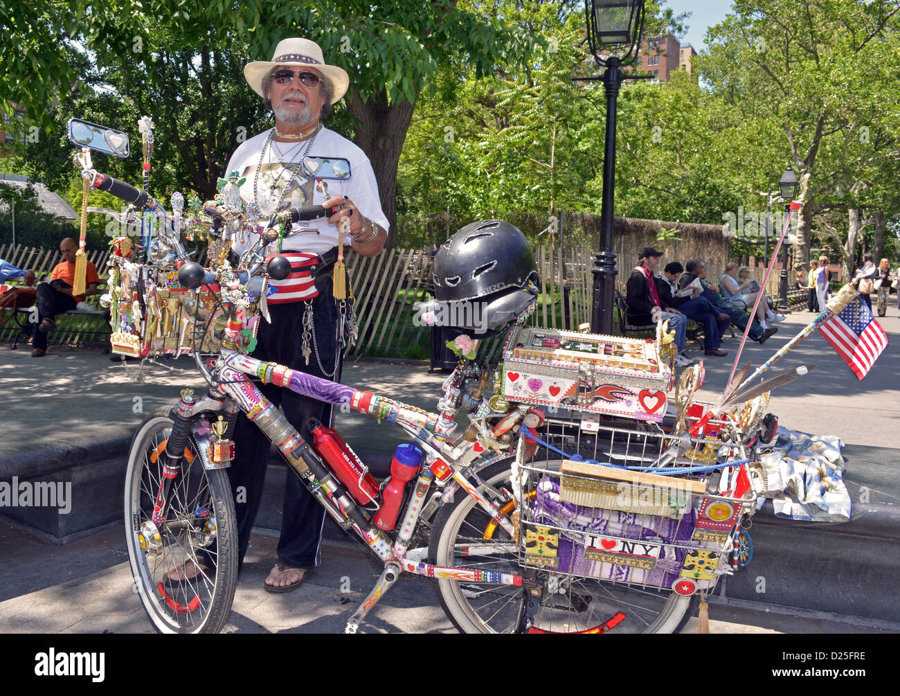 Portrait of Hector and his decorated bicycle. Washington Square Park Greenwich Village New York City Stock Photo