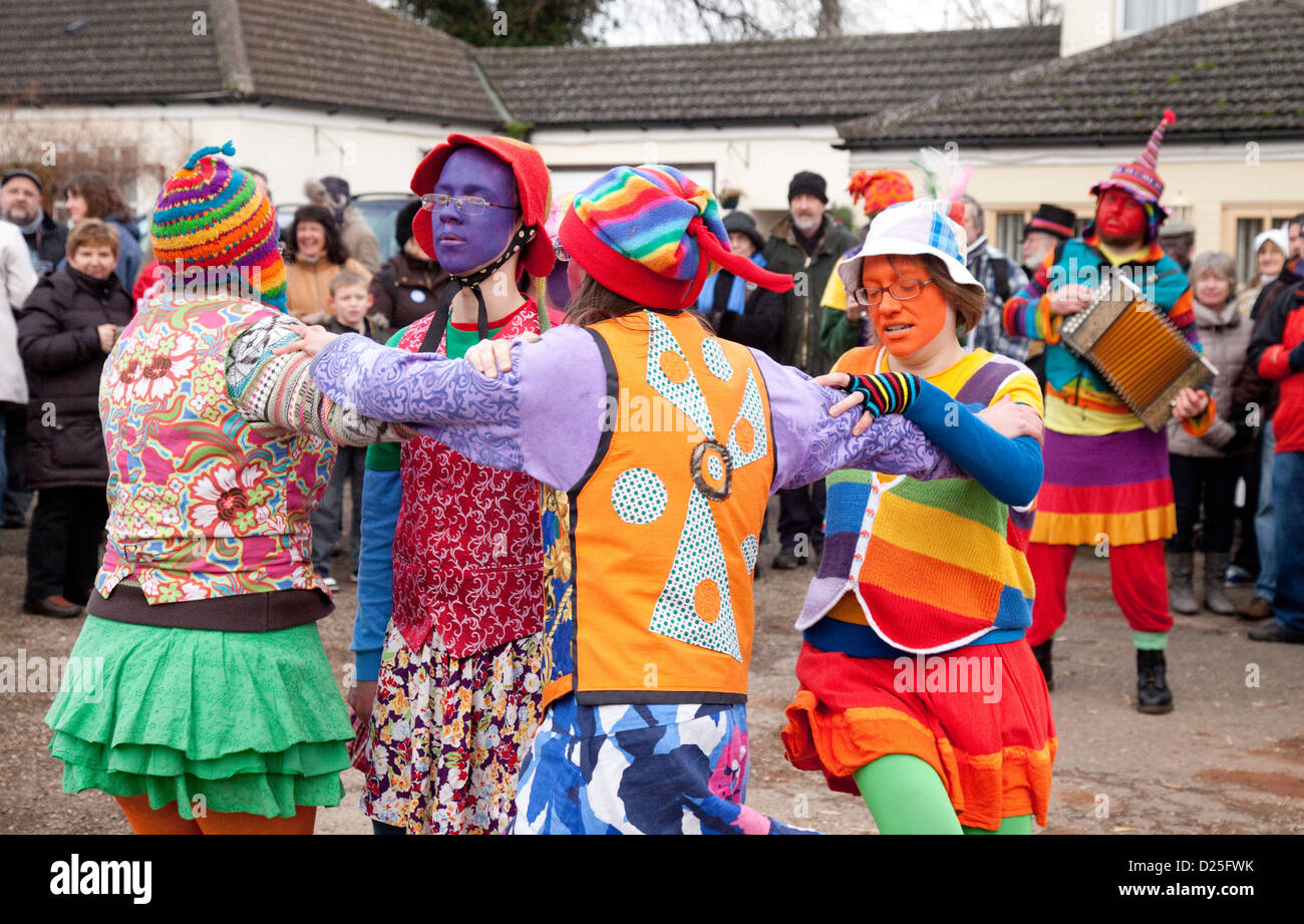 The Gog Magog Morris dancers group dancing at the Whittlesey straw Bear festival, Cambridgeshire UK Stock Photo