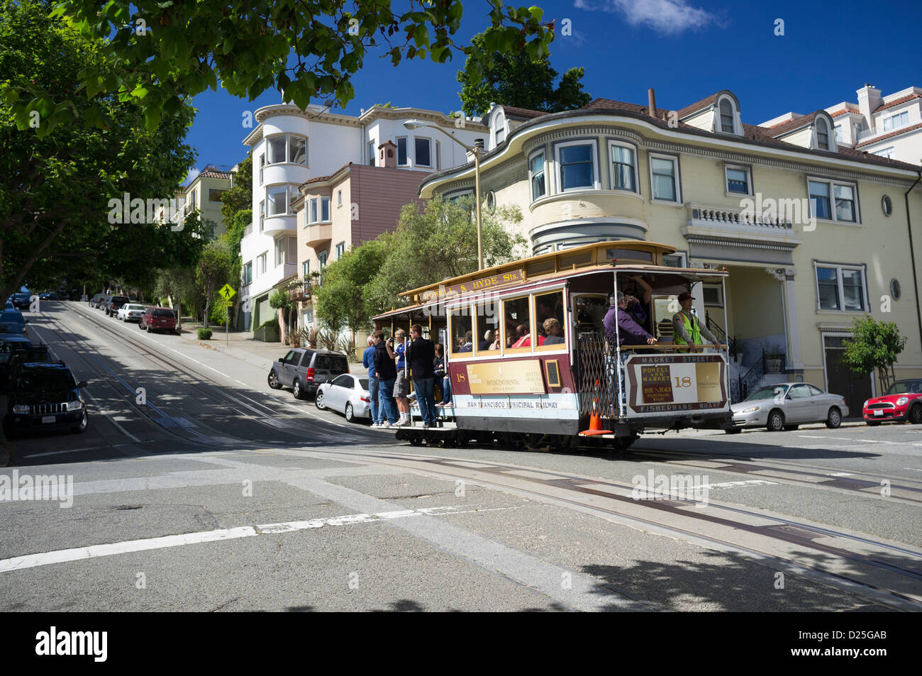 World-famous cable car on Hyde street San Francisco Stock Photo
