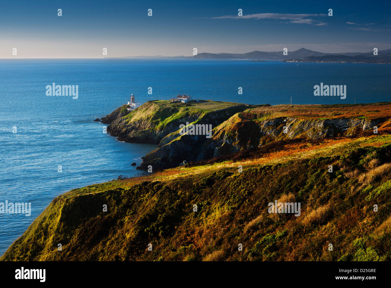 Autumn morning on Howth Head overlooking Dublin Bay and the Wicklow Mountains in the distance Stock Photo