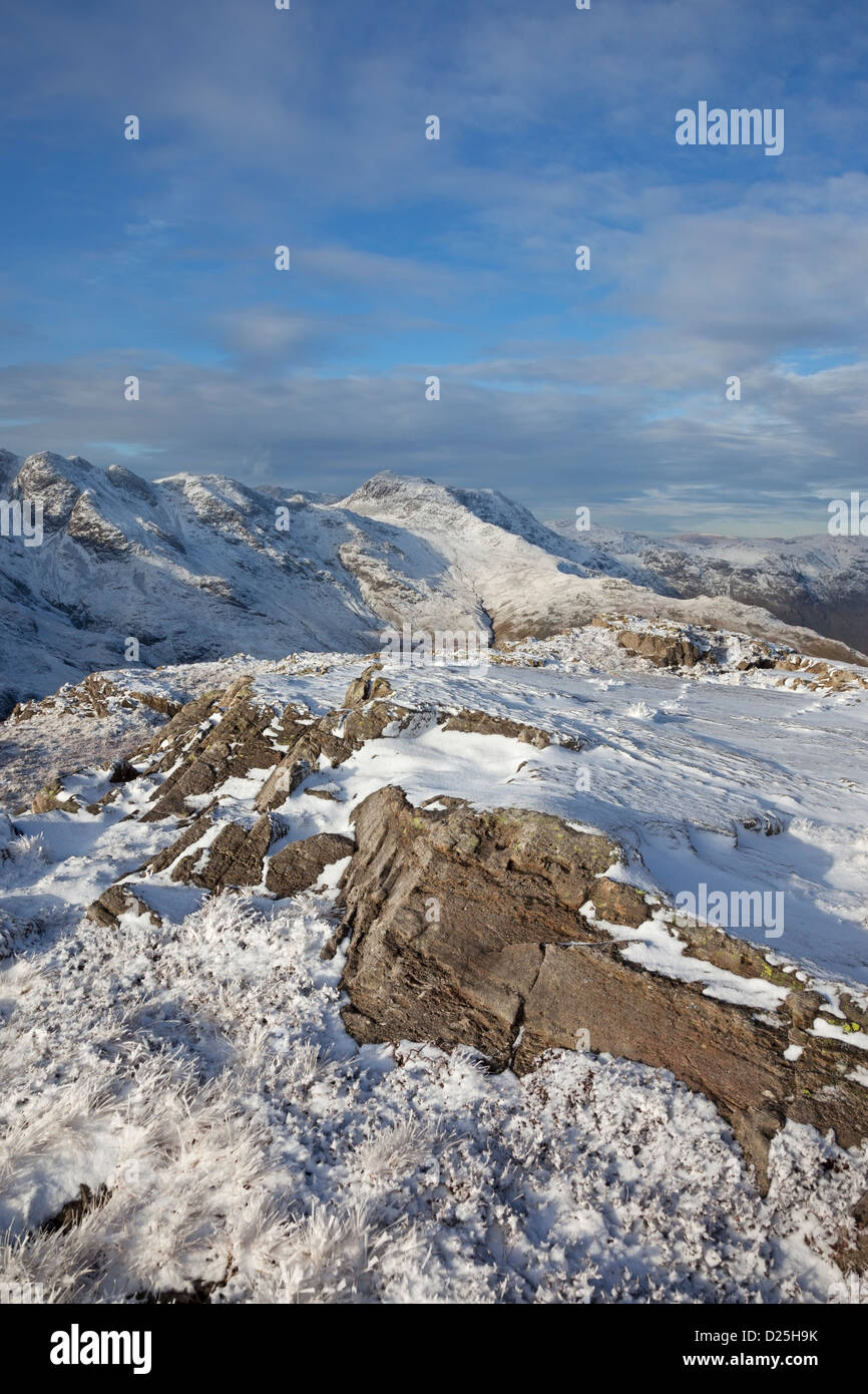 Crinkle Crags and Bow Fell in Winter from Pike of Blisco Lake District Cumbria England UK Stock Photo