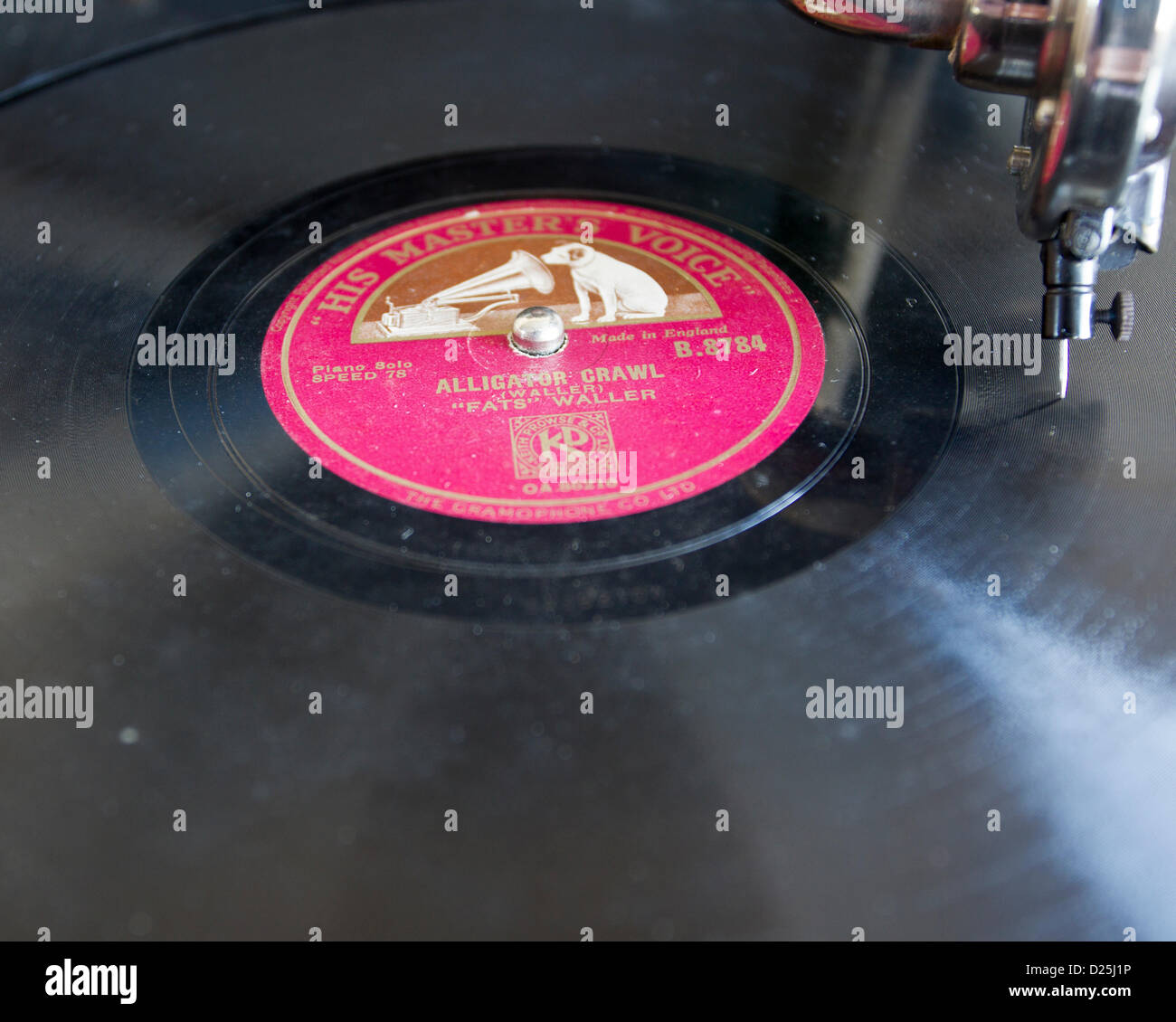 His Masters Voice HMV old record player wind up Stock Photo Alamy