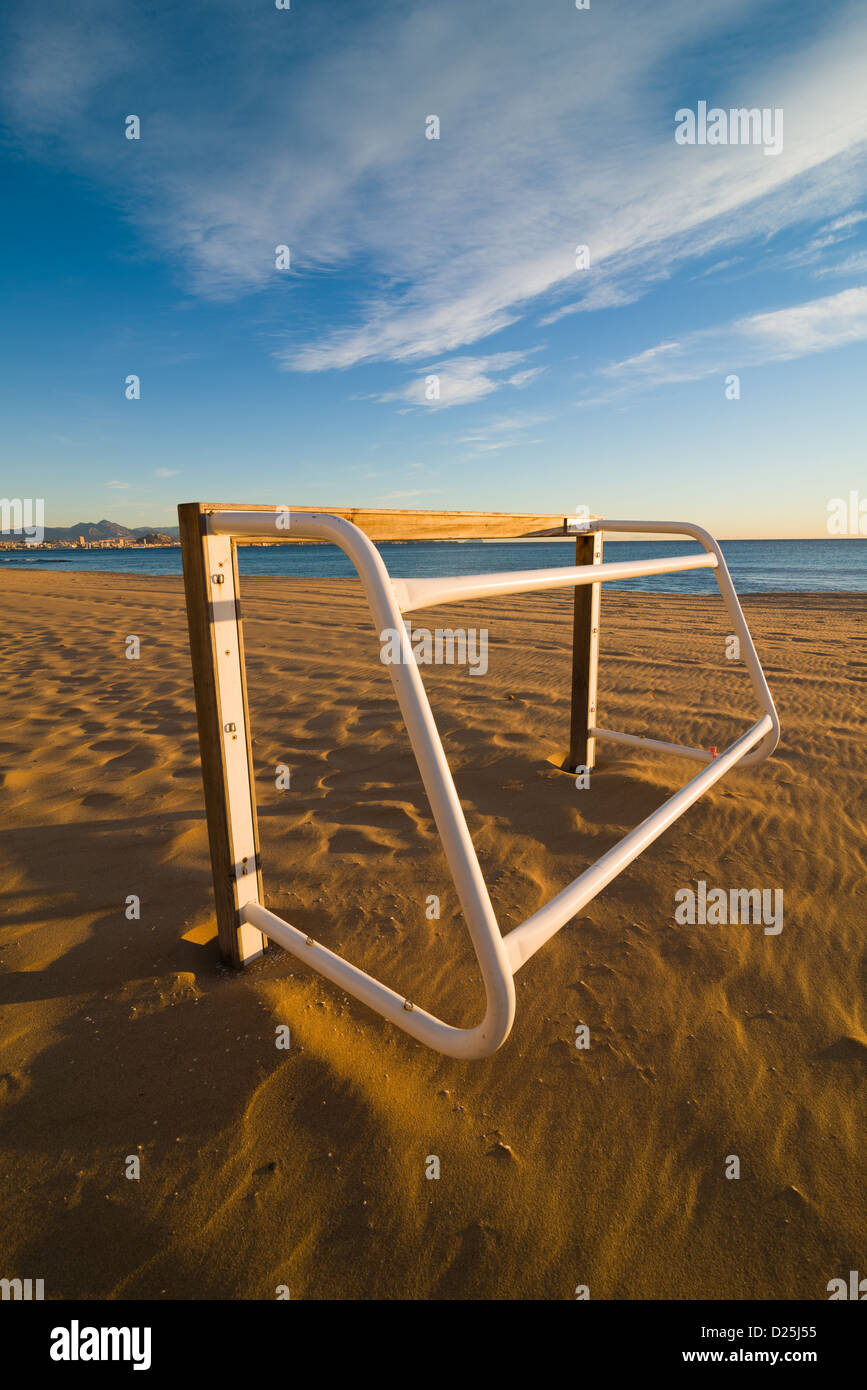 Beach football goal on a sunny Mediterranean resort Stock Photo