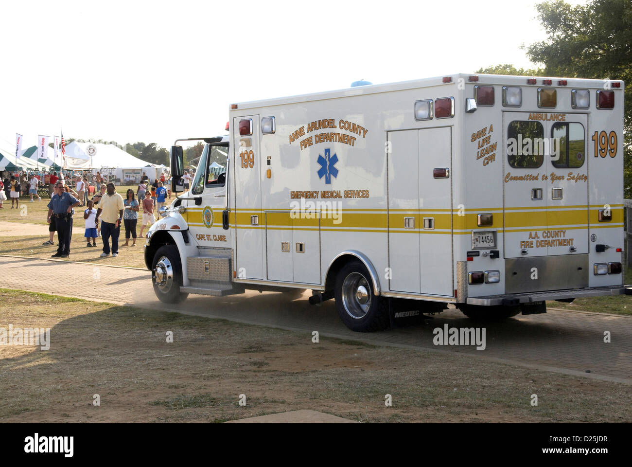 Anne Arundel County Fire Department Ambulance standing by a festival in