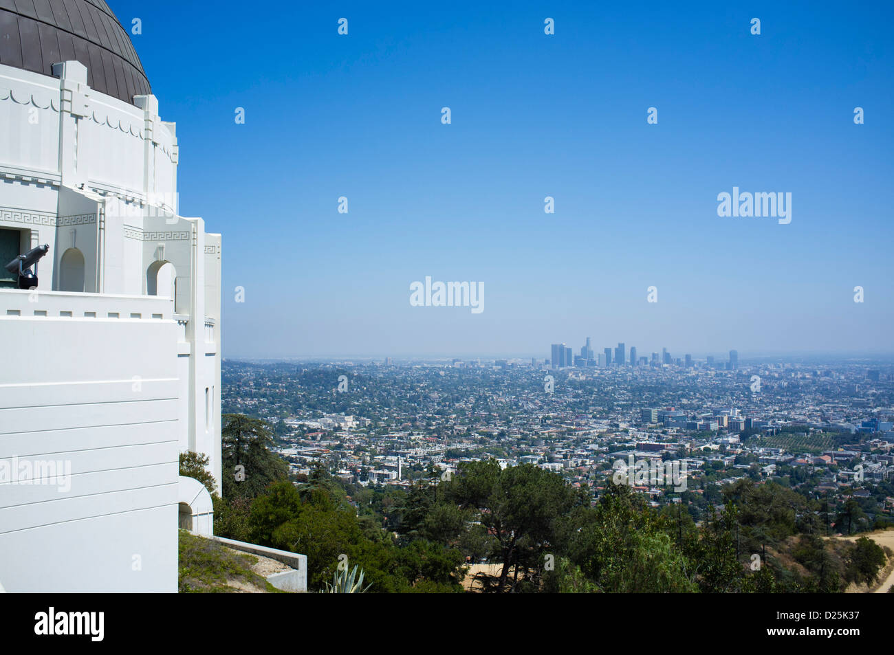 Griffith Observatory Building in Griffith Park with The city of Los Angeles Stock Photo