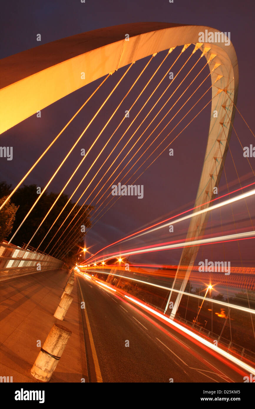 Bridge with light trails Stock Photo - Alamy