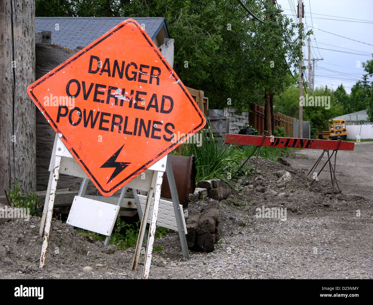 Danger Overhead Powerlines Stock Photo