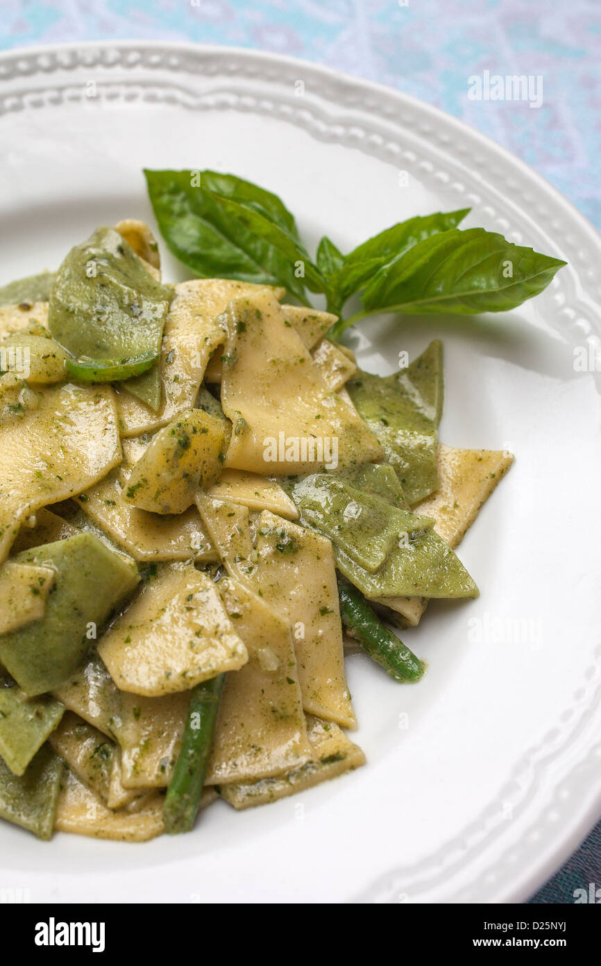 Maltagliati pasta with pesto, green beans and potatoes. Hosteria Sutta
