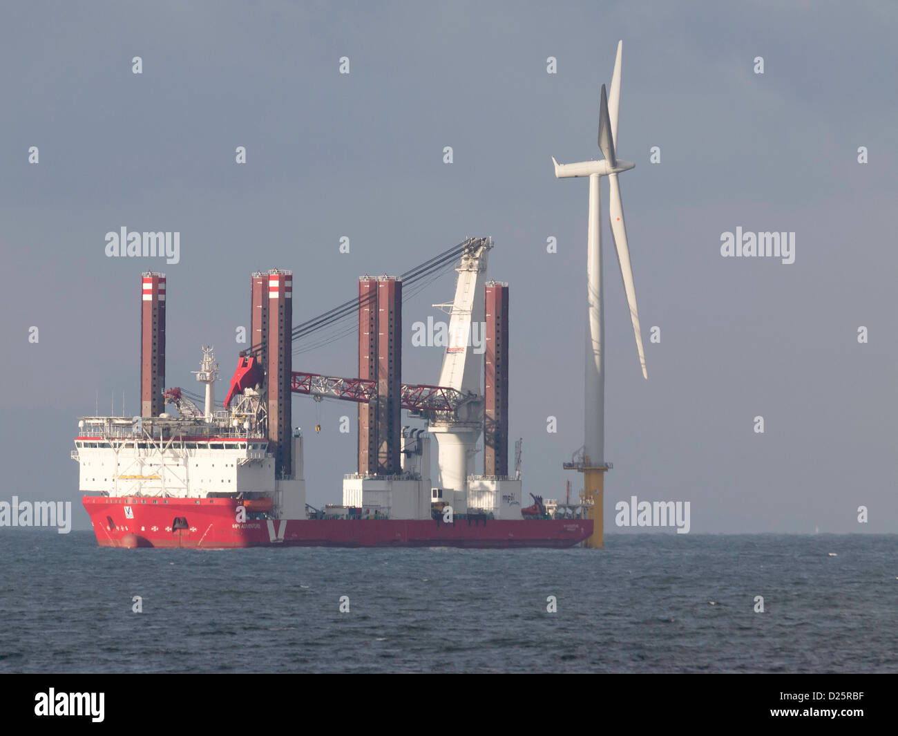 Teesside Offshore Windfarm, UK. 15th January 2013. Jack Up heavy lift ...