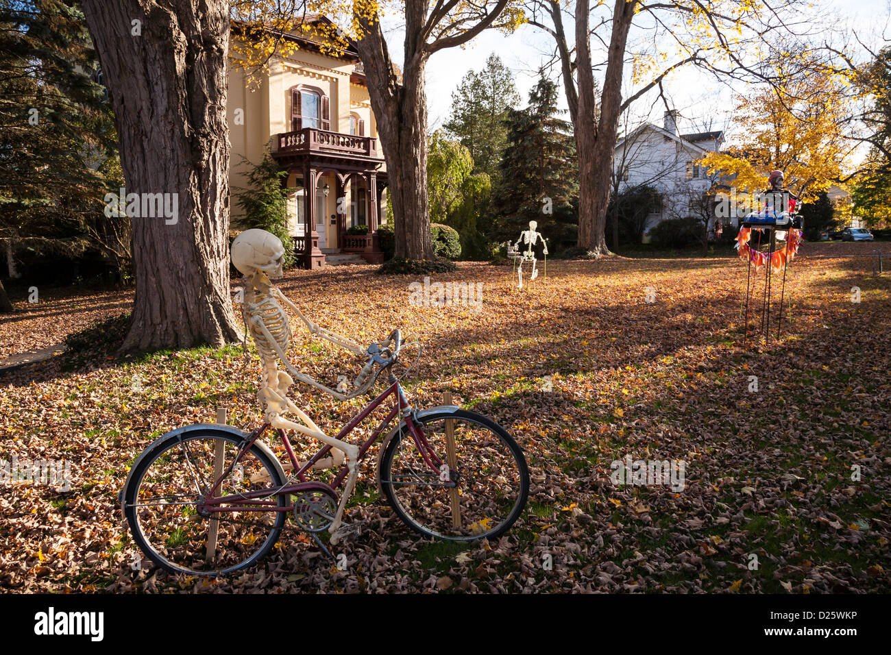 The J.P. Sill Historic House with Halloween Decorations, Cooperstown, NY Stock Photo