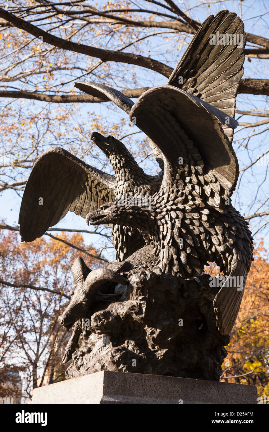 [Eagles and Prey] Statue, Central Park, NYC Stock Photo Alamy