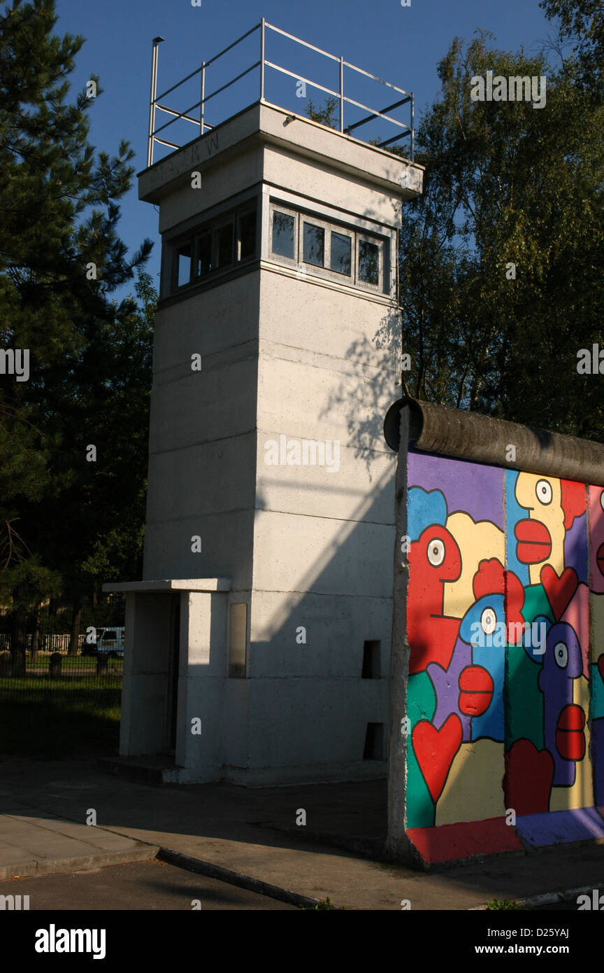 Watchtower and strecht of the Berlin Wall in the Allied Museum. Berlin. Germany. Stock Photo