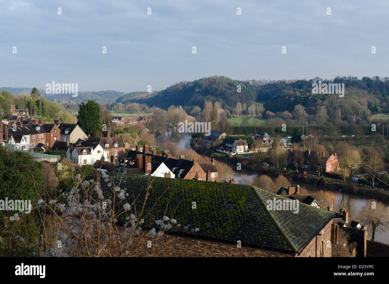 View of the river severn fom Castle Terrace in the High Town area of Bridgnorth in Shropshire Stock Photo