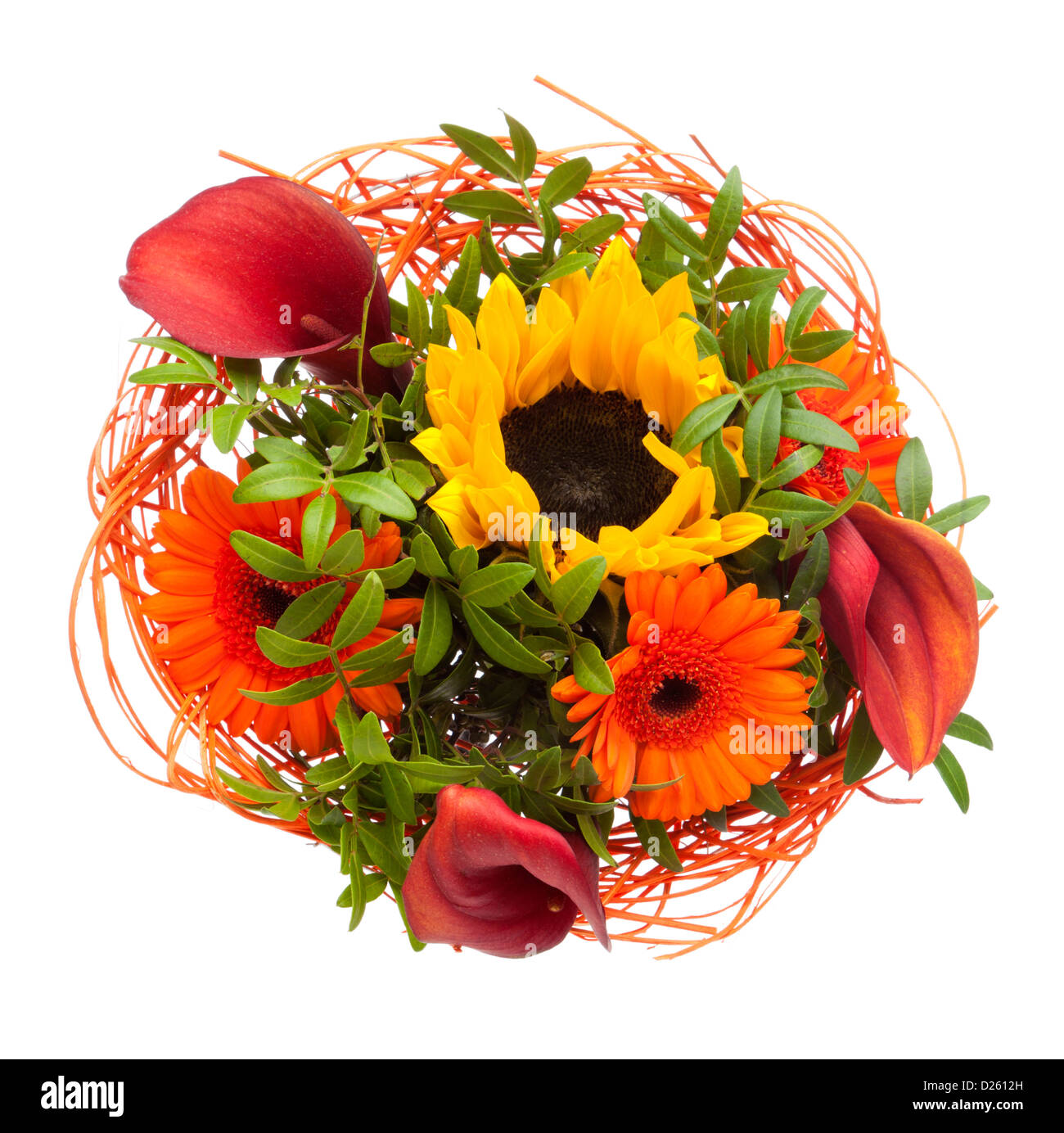 Summer flower bouquet from above isolated on white background Stock Photo