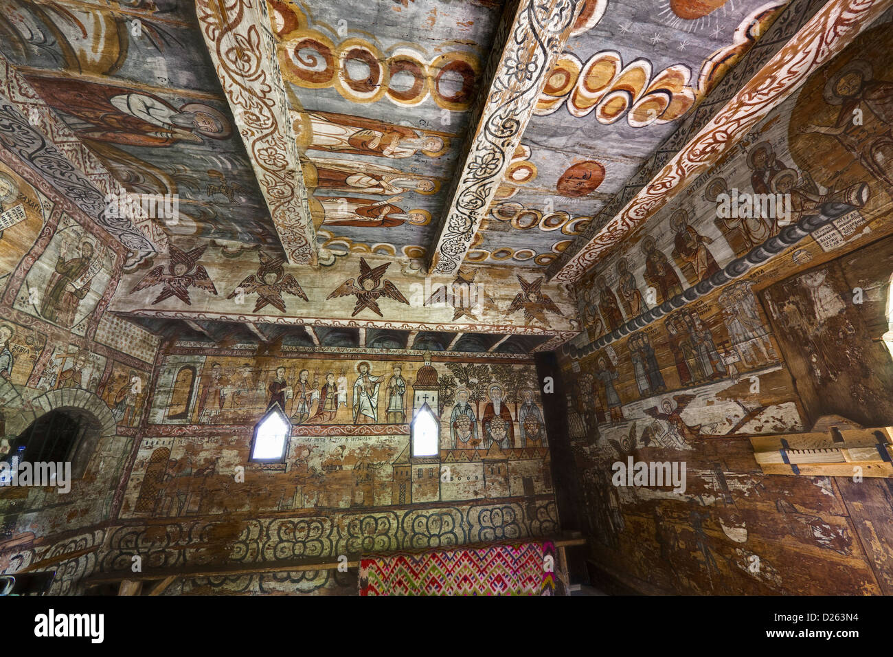 Wooden Church in Ieud, Romania (Biserica de Lemn din Deal, Nasterea Maicii  Domnului). Paintings in the interior. Europe, Romania Stock Photo - Alamy