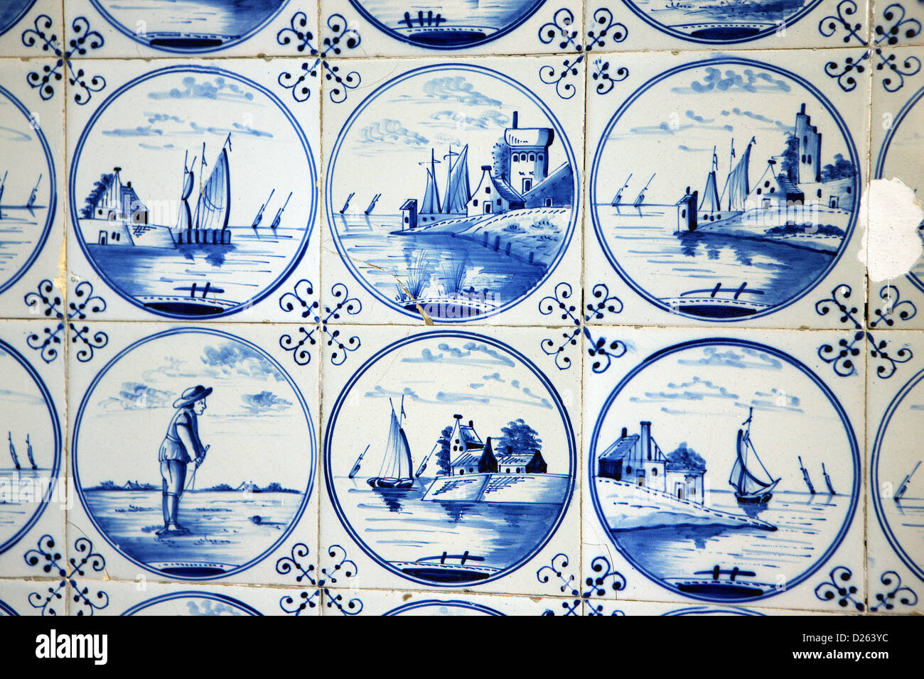 Dutch blue and white Delftware tiles at the entrance to a building in Amsterdam Stock Photo