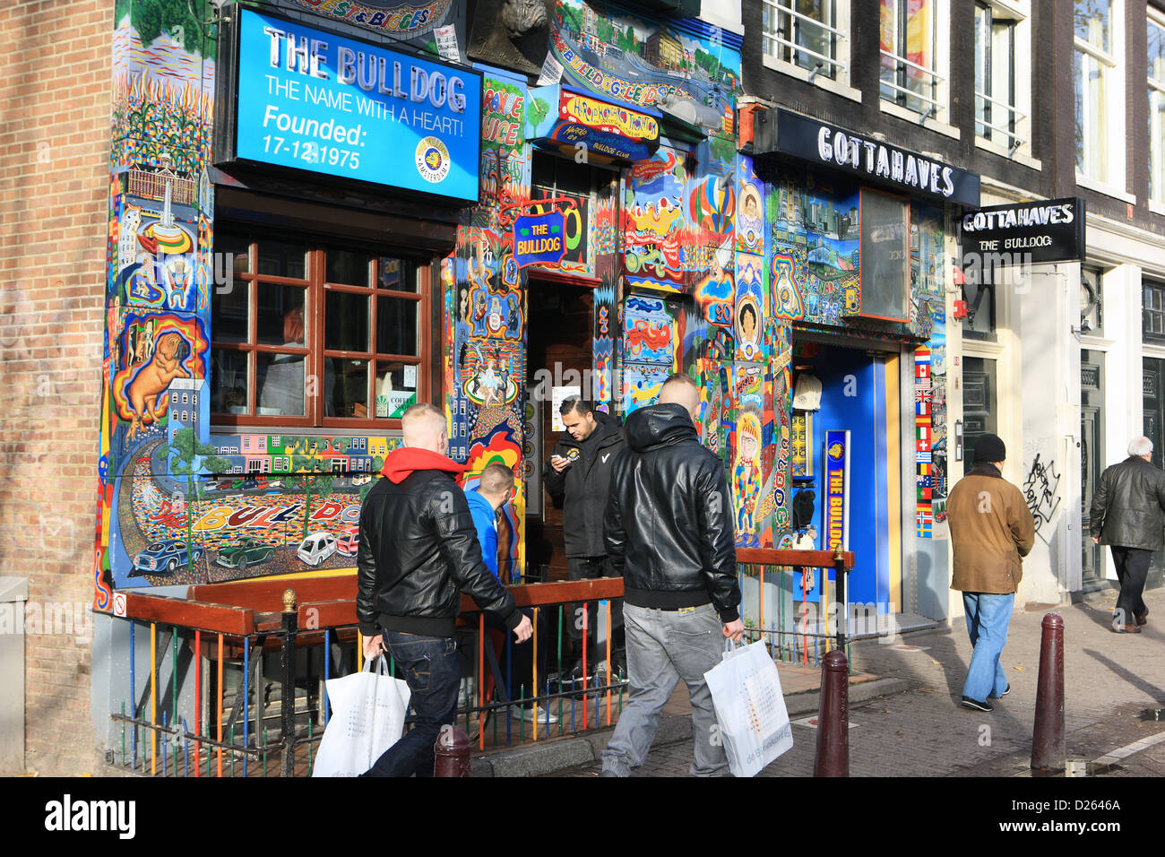 The exterior of the famous Bulldog Coffee shop in the red light district of Amsterdam Stock Photo