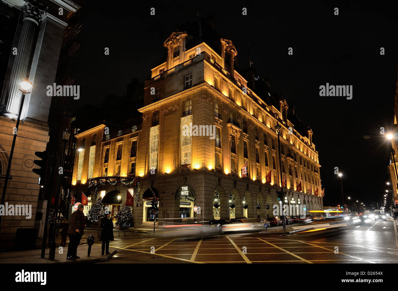 Exterior of The Ritz Hotel Piccadilly at night Stock Photo