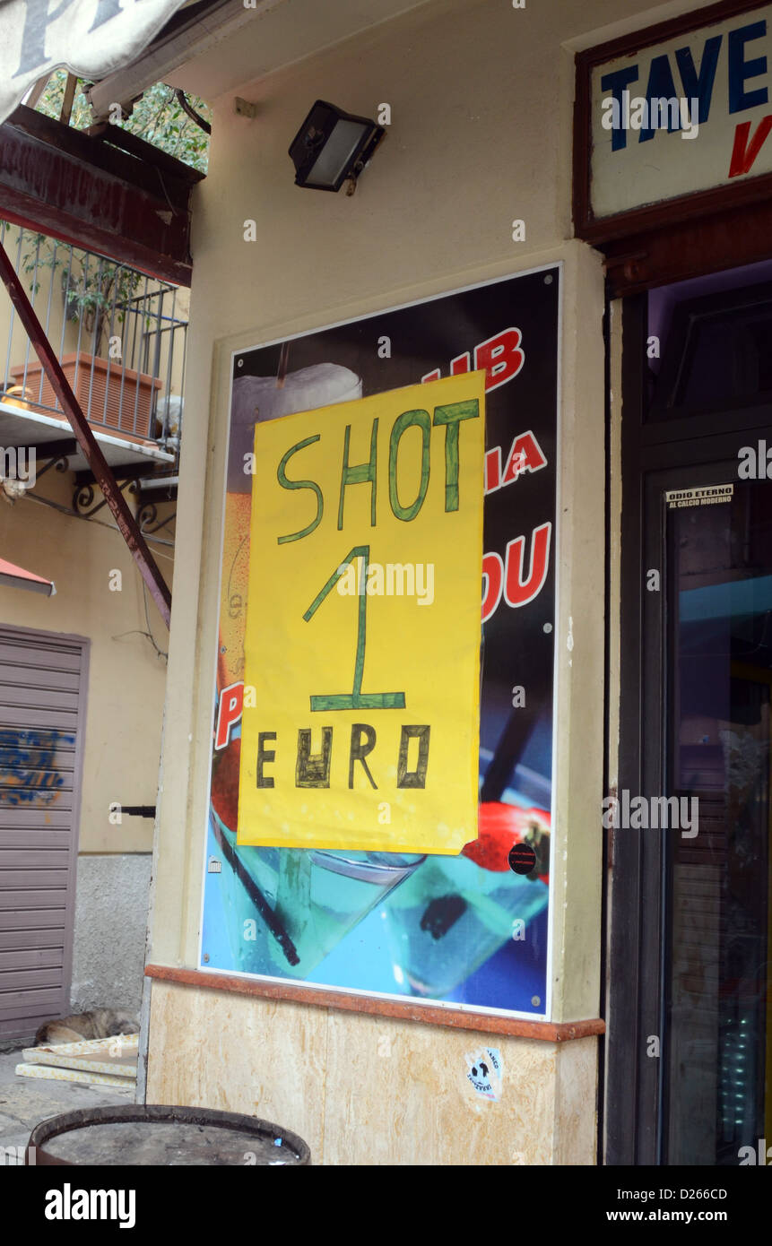 alcoholic shots signs on bar in Palermo sicily Stock Photo