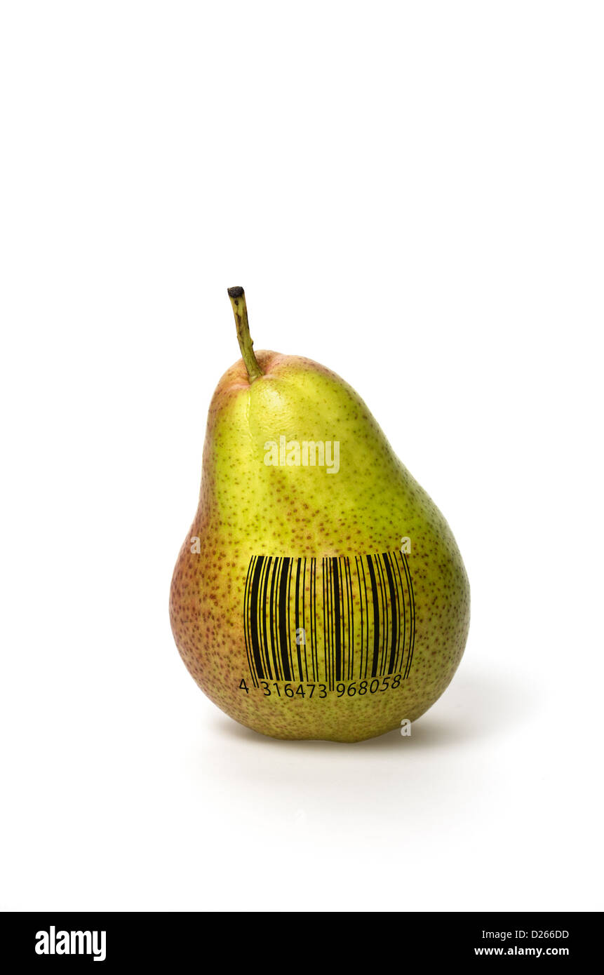 Pear with barcode Stock Photo