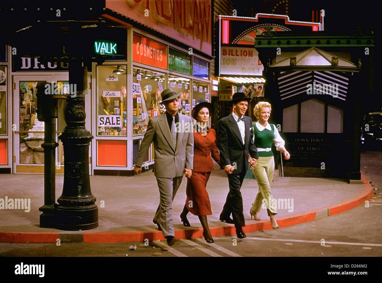 GUYS AND DOLLS 1955 MGM film musical with from l: Marlon Brando, Jean Simmons, Frank Sinatra, Vivian Blaine Stock Photo