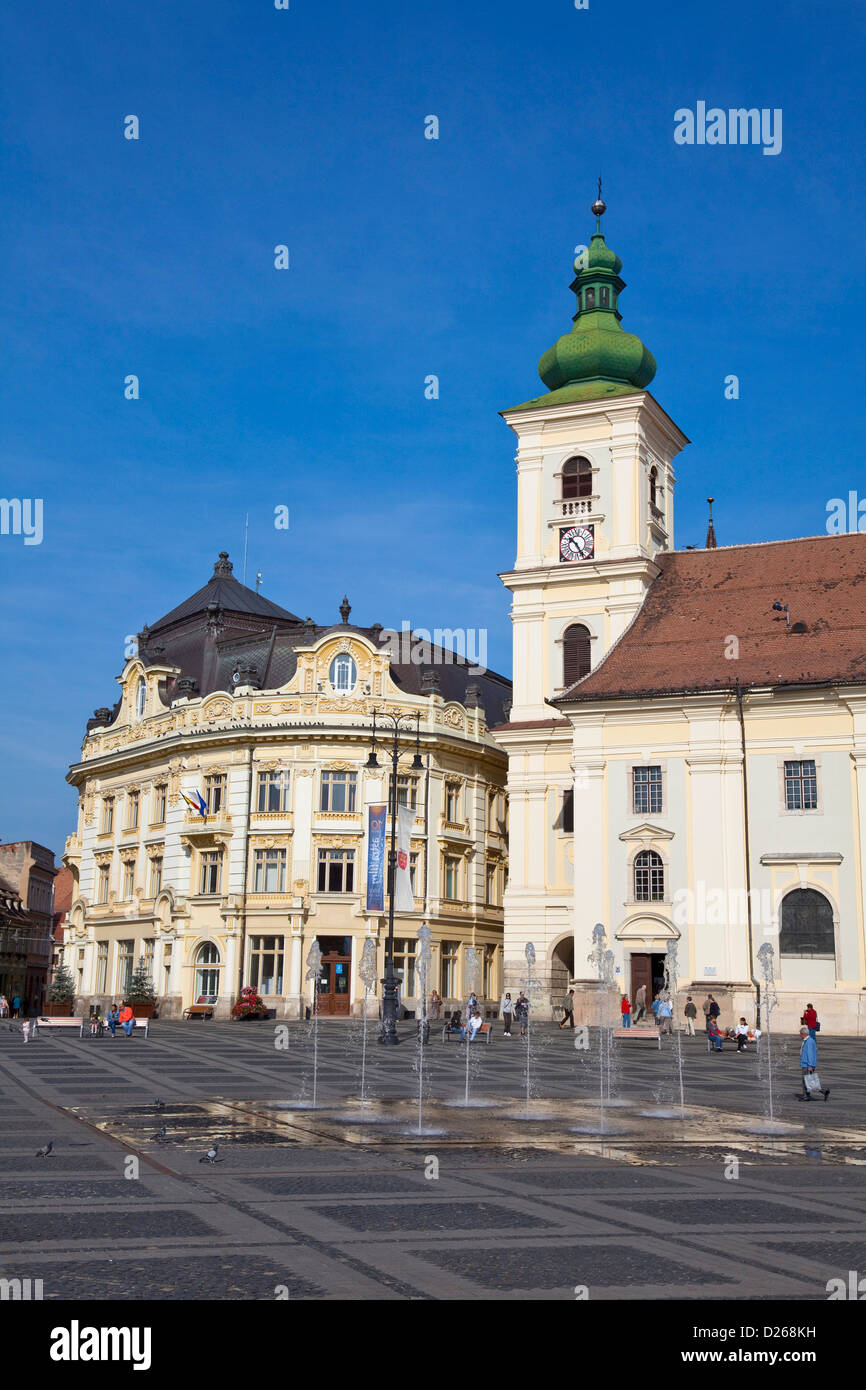 Sibiu, Hermannstadt in Transylvania, Piata Mare with town hall and