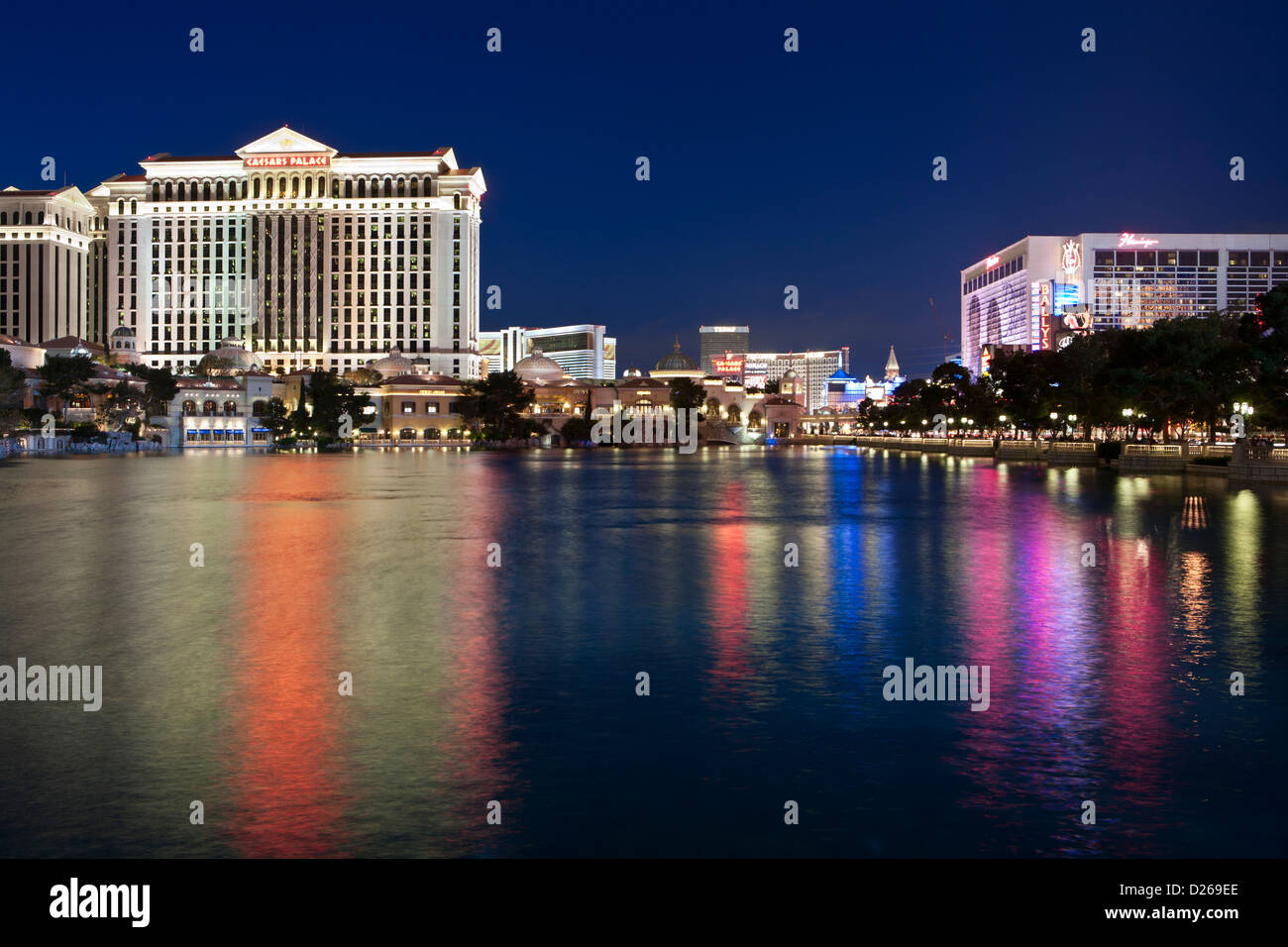 Caesar's Palace and Flamingo hotel and casino on Las Vegas Blvd. at night-Las Vegas, Nevada, USA. Stock Photo