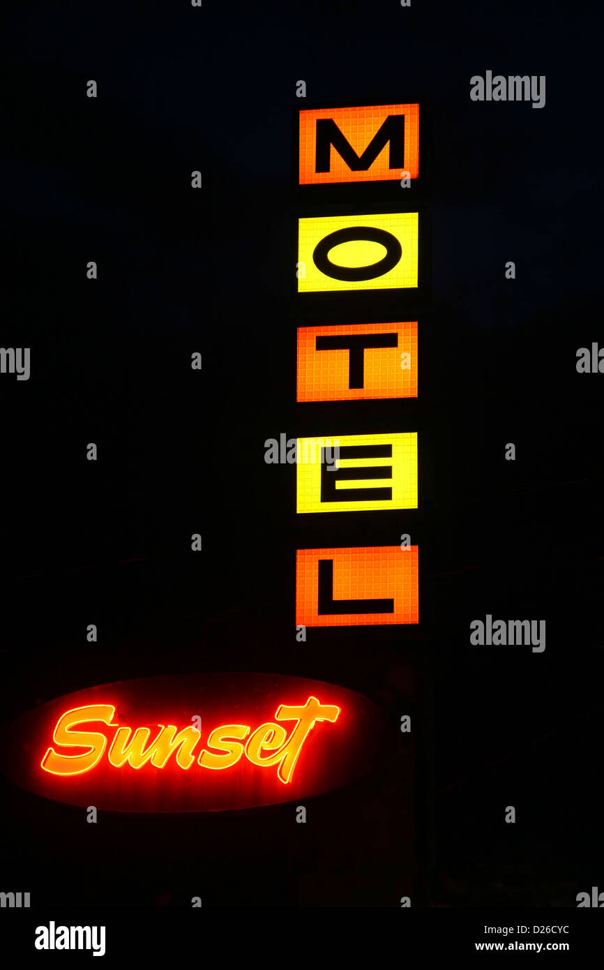 Neon Sign for Sunset Motel Stock Photo