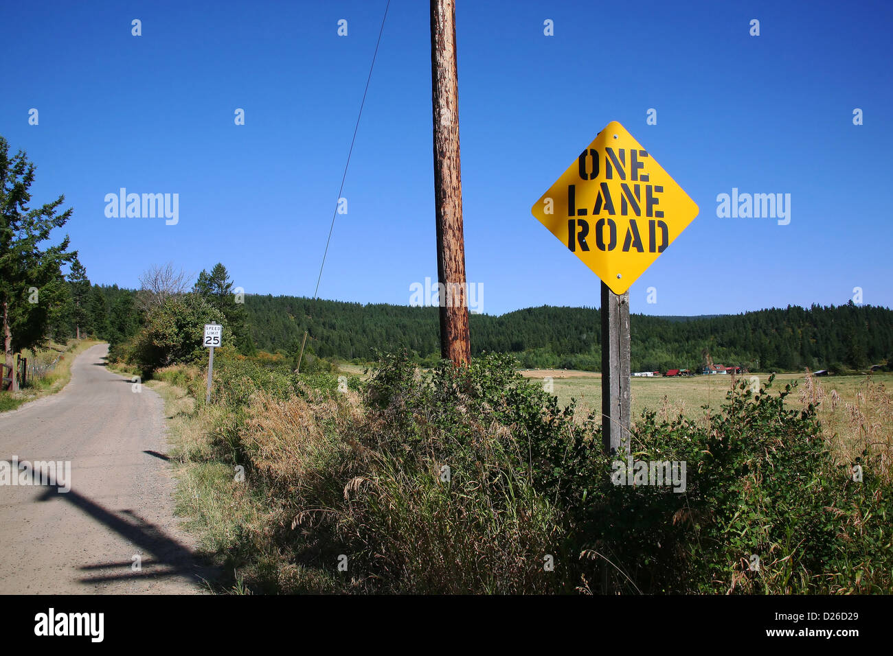 One lane road ahead sign Stock Photo - Alamy