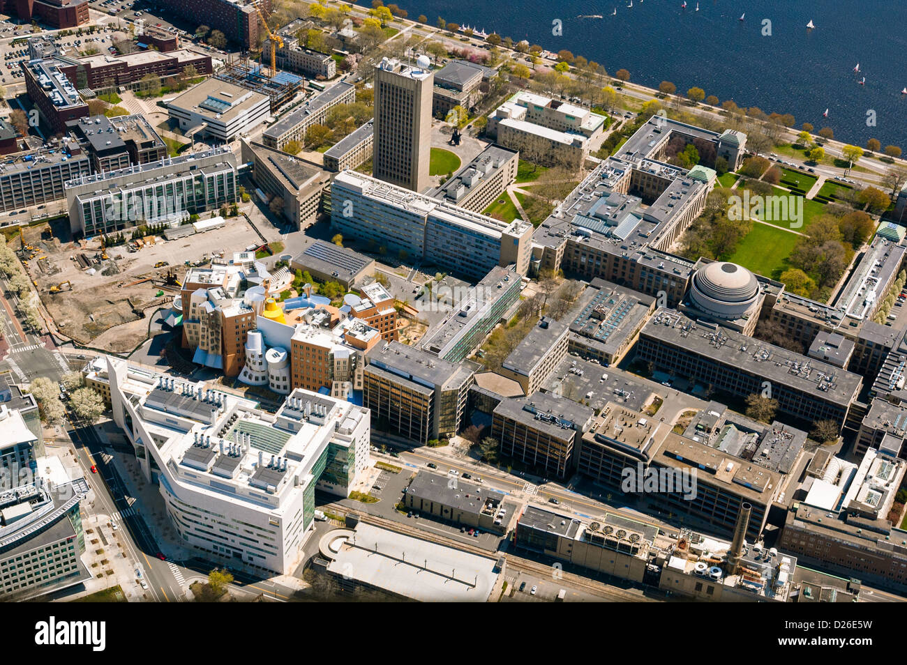 Aerial view of the Massachusetts Institute of Technology's Main Campus including the Frank Gehry-designed Stata Center Stock Photo