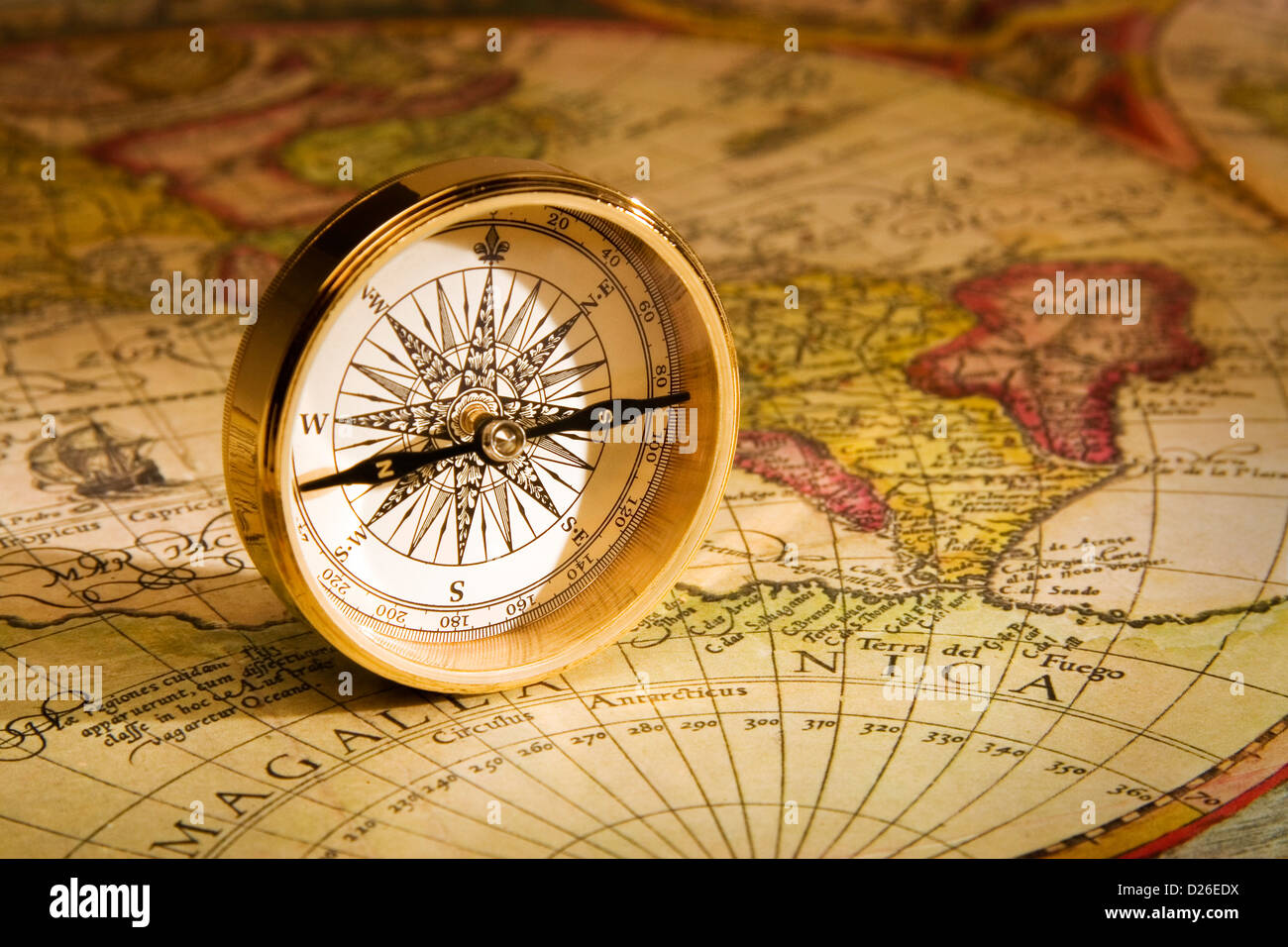 Compass and Antique Map Stock Photo