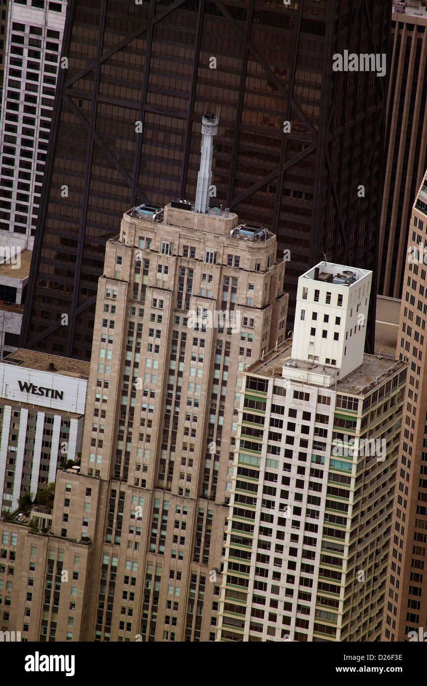 aerial photograph skyscrapers including Palmolive Building, John Hancock Center, Westin, Chicago, Illinois Stock Photo