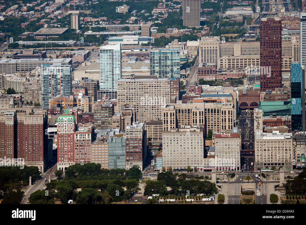 aerial photograph South Michigan Avenue, Chicago, Illinois Stock Photo