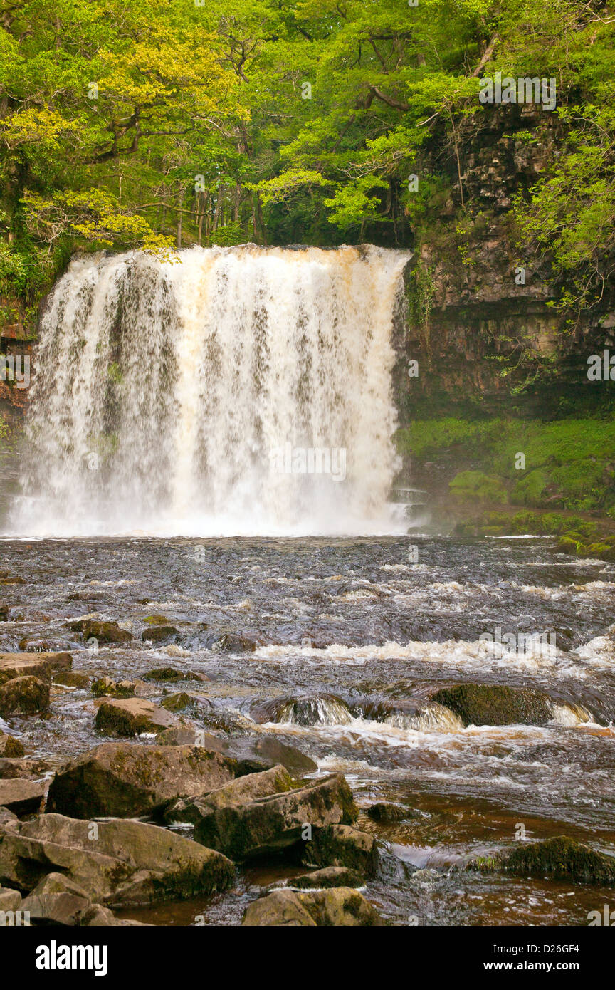 YSTRADFELLTE [AFON HEPSTE]  WATERFALL IN FULL  FLOOD THE CURTAIN OF WATER YOU CAN WALK BEHIND Stock Photo