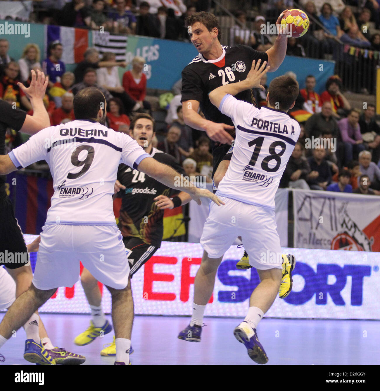 15.01.2013 Granollers, Spain. IHF men's world championship, prelimanary round. Picture showsAdrian Pfahl    in action during game between Germany versus  Argentina at Palau d'esports de Granollers Stock Photo