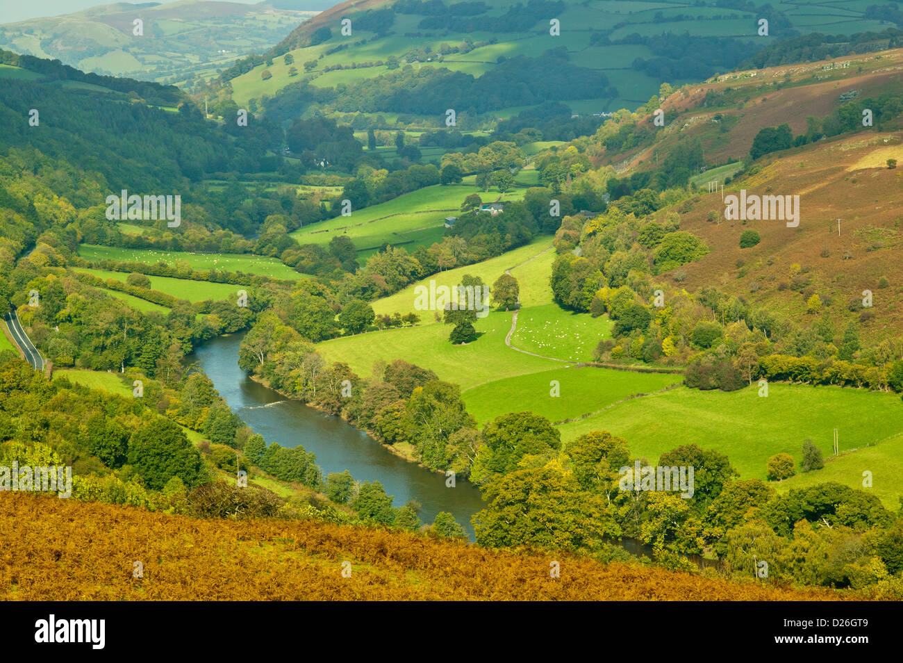 THE RIVER WYE IN OCTOBER LOOKING TOWARDS BUILTH WELLS POWYS WALES Stock Photo