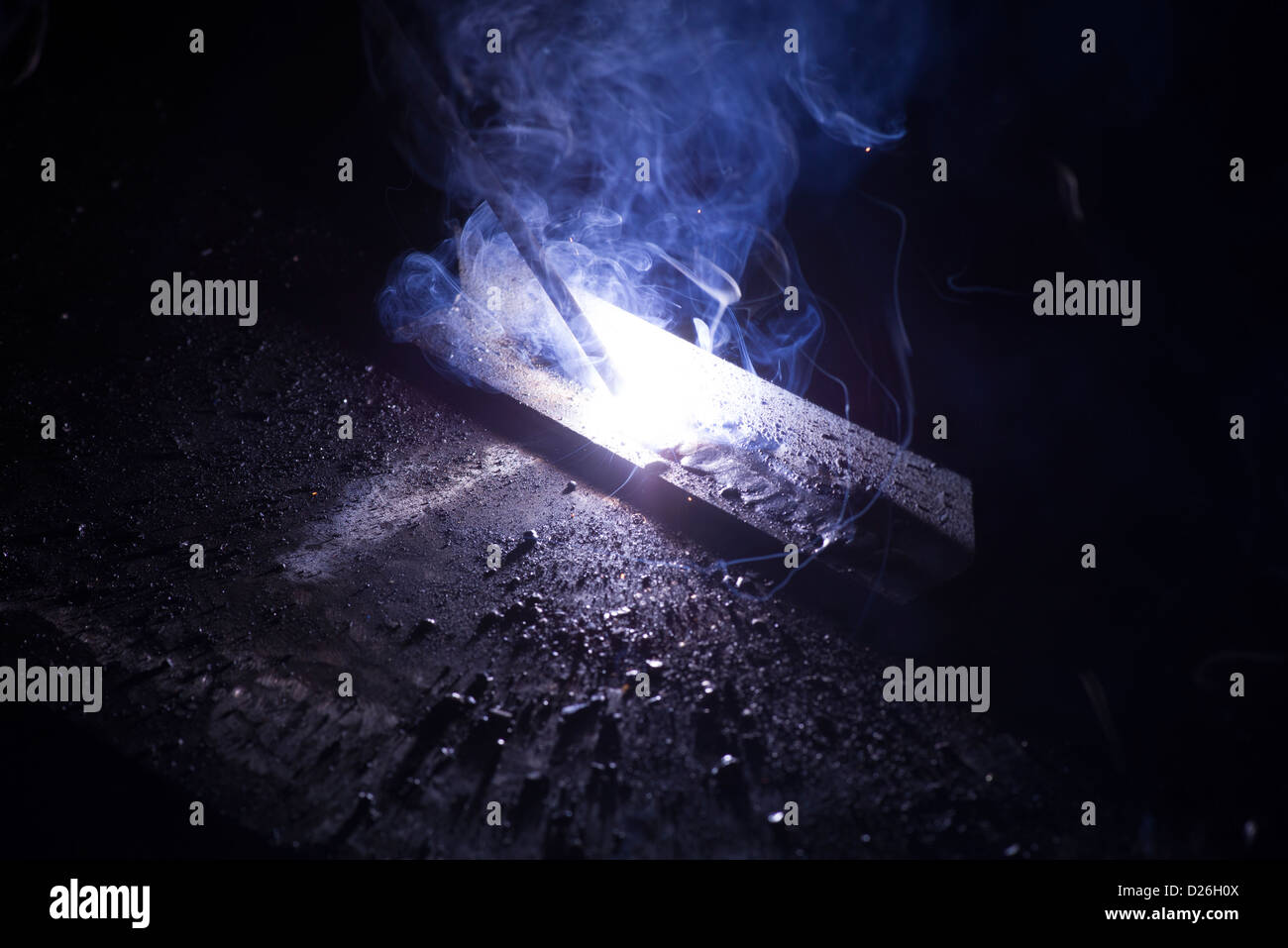 The industrial process of MMA Stick welding used in boatyards, shipbuilding, heavy industry, fabrication of steel Stock Photo