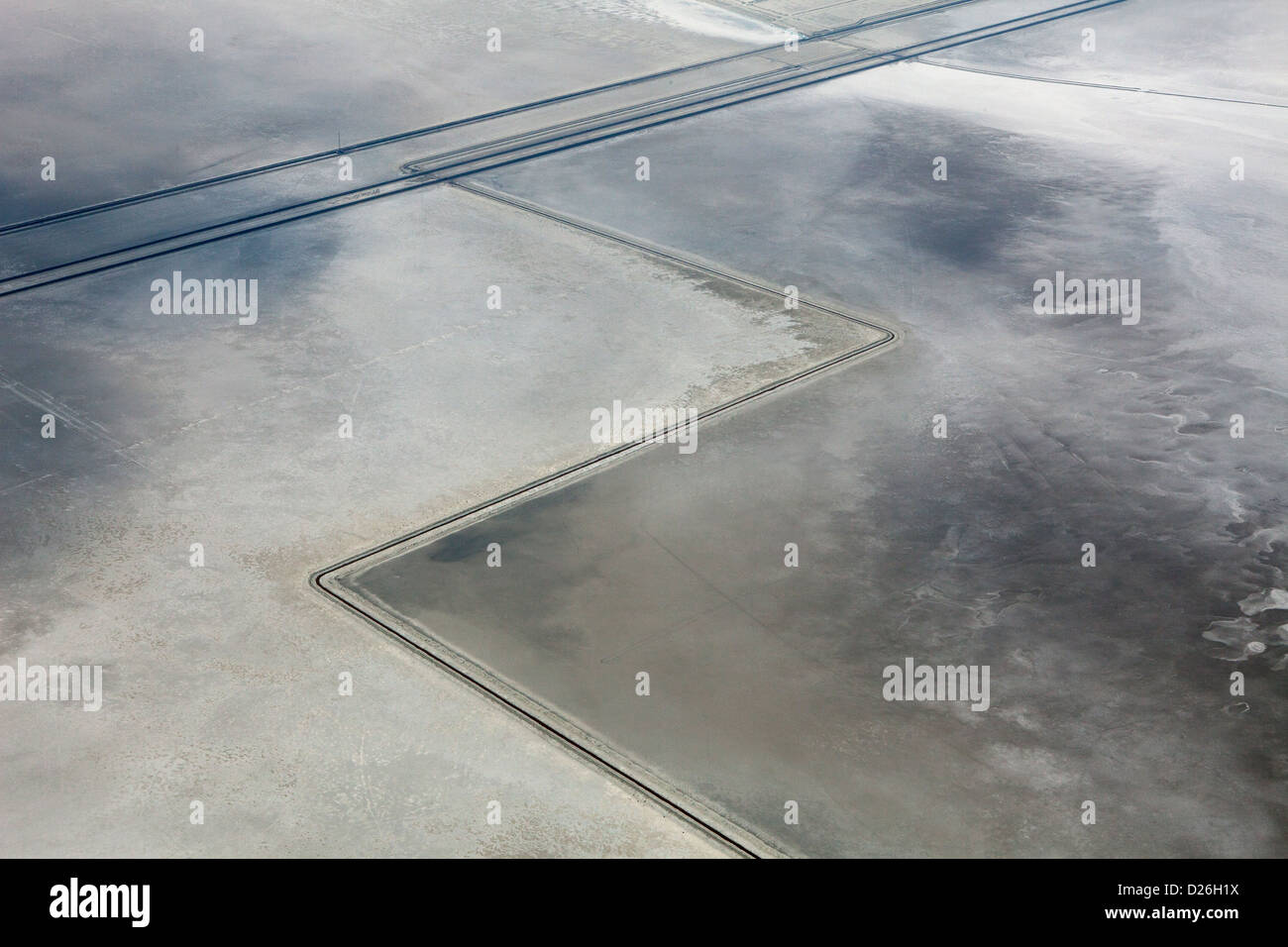aerial photograph interstate I 80 at Bonneville Salt Flats, Utah Stock Photo