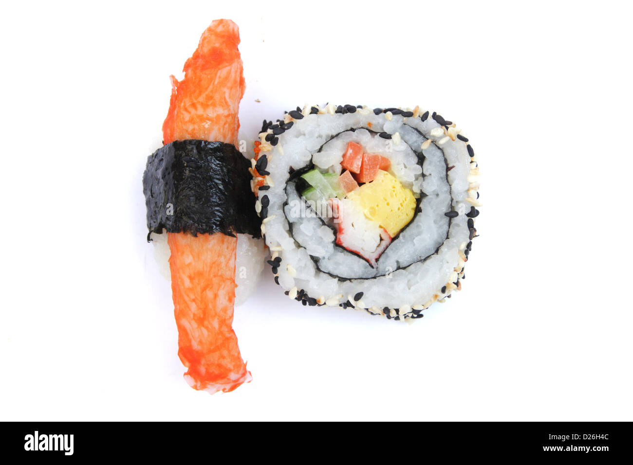 Surimi Sushi , Artificial Crab Meat Sushi and Maki sushi roll with sesame  border Stock Photo - Alamy