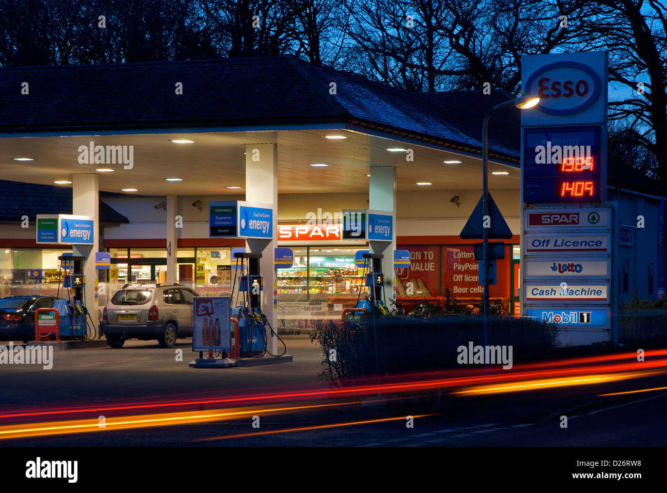 Esso petrol station and Spar shop at Troutbeck Bridge, Cumbria, England UK Stock Photo Alamy