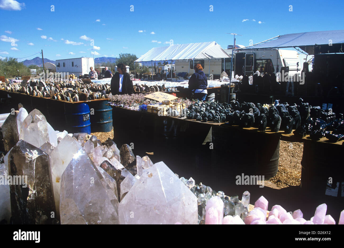 Massive quantities of gems and minerals are sold or traded at shows and