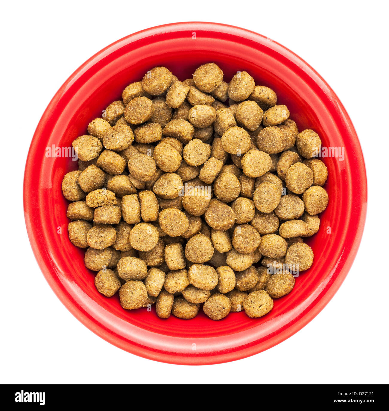 red bowl of dry dog food isolated on white Stock Photo